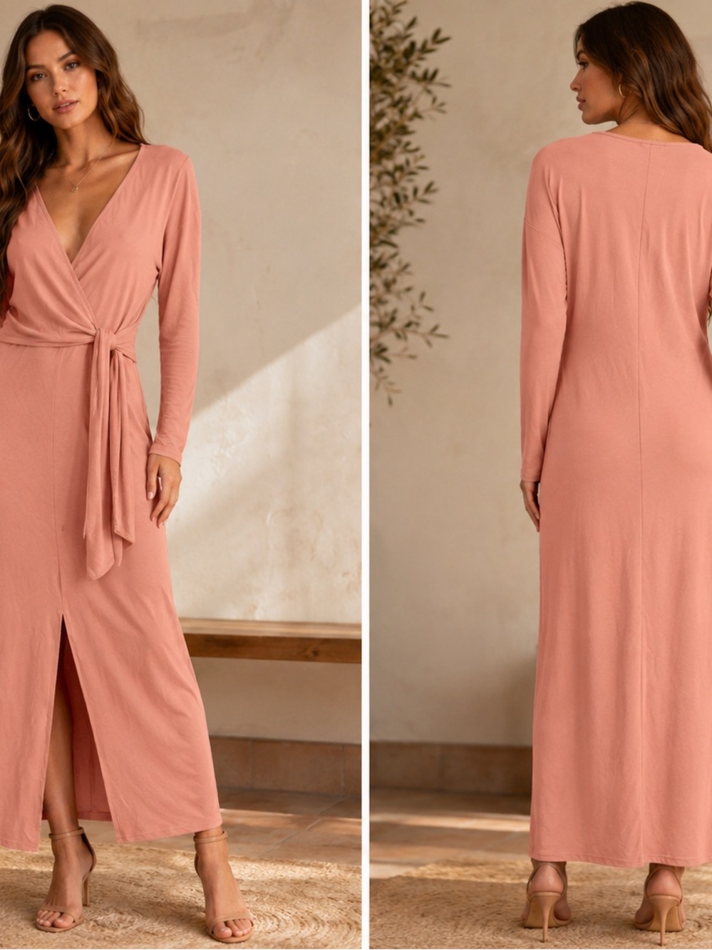 Halogen Wrap Maxi Dress in Dusty Rose